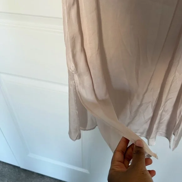 By Anthropologie Flutter-Sleeve Satin Sheath Dress in Light Sand - Picture 6 of 9